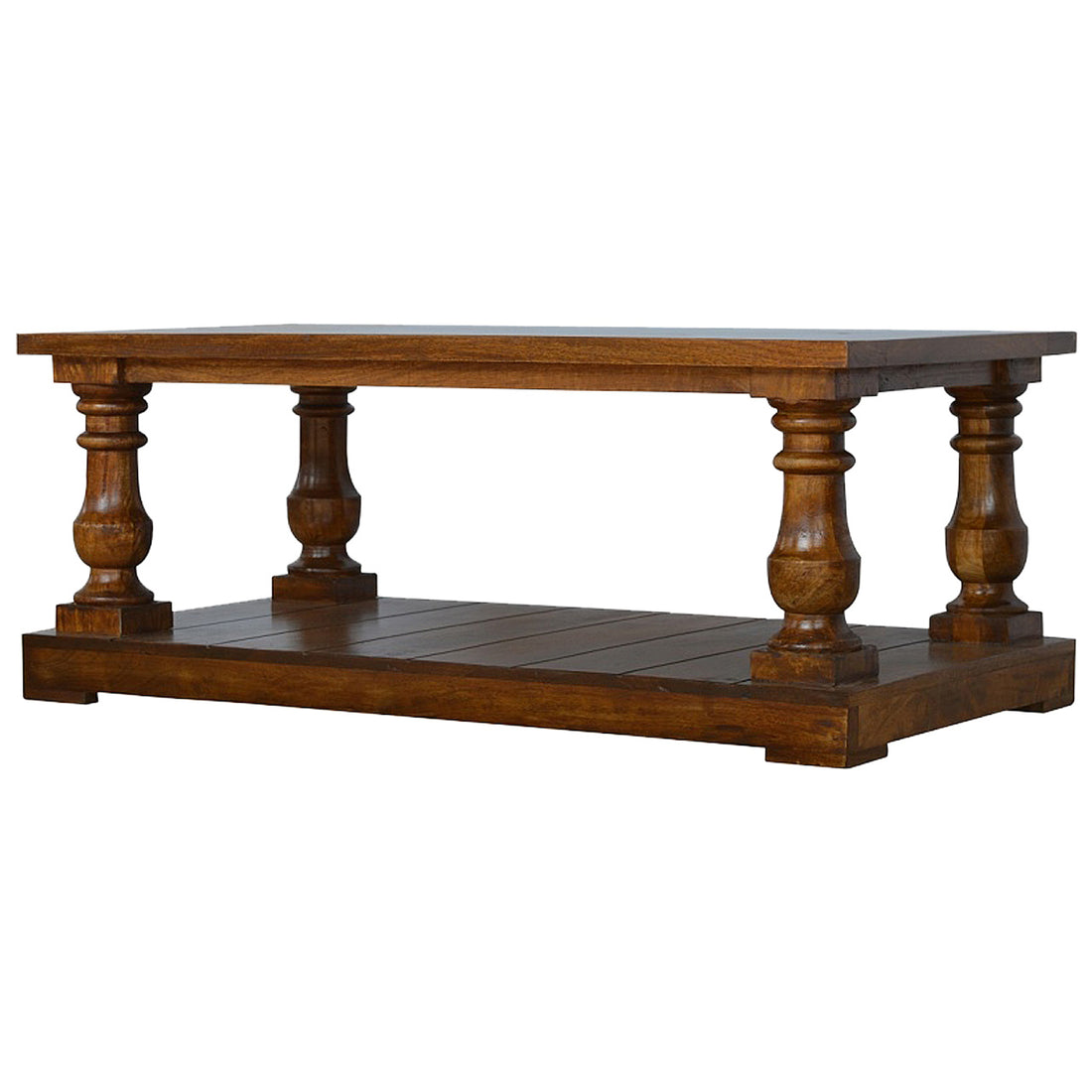 Square Turned Country Coffee Table | Oak-Ish Solid Mango Wood Default Title