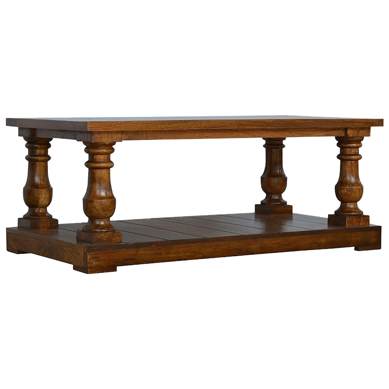 Square Turned Country Coffee Table | Oak-Ish Solid Mango Wood