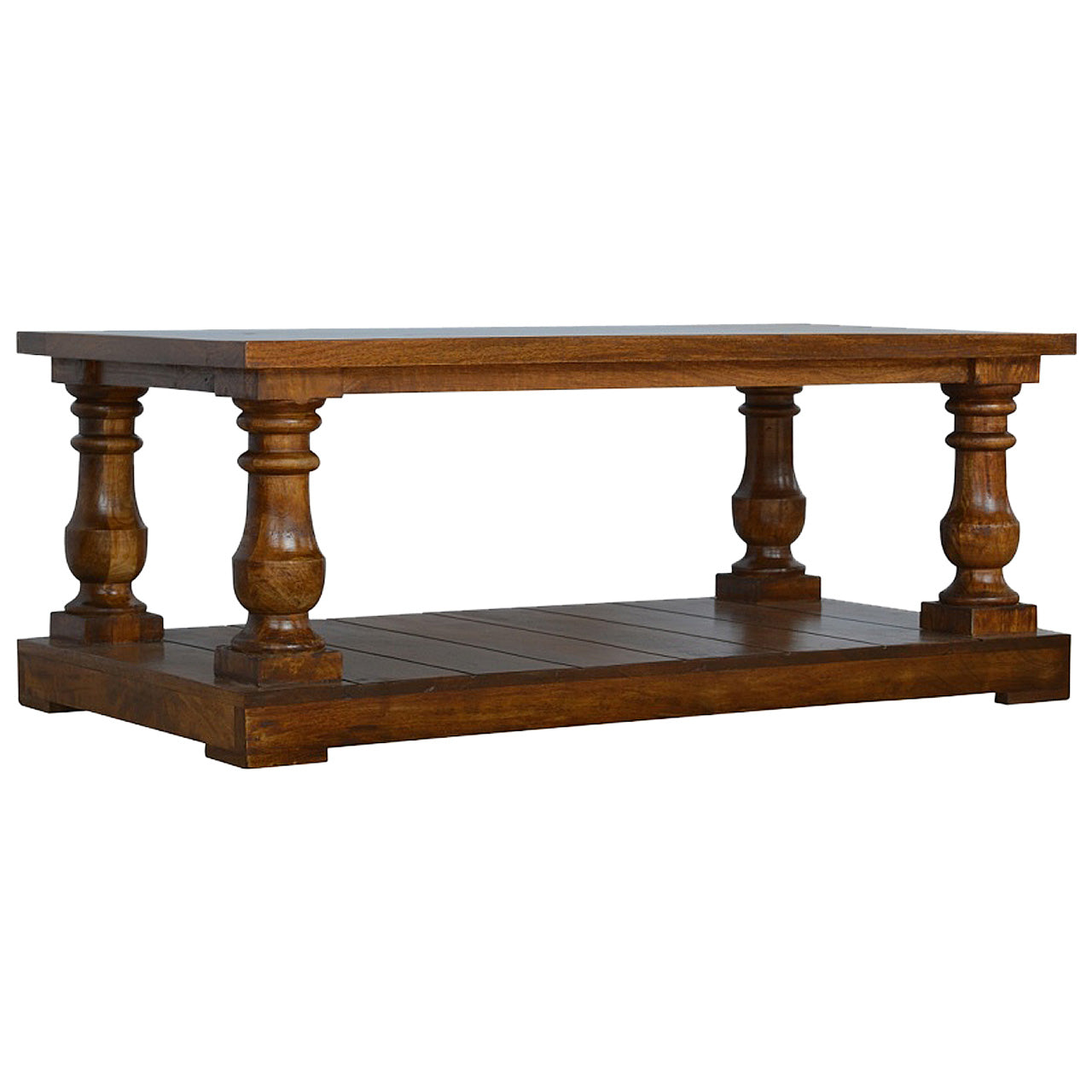 Square Turned Country Coffee Table | Oak-Ish Solid Mango Wood