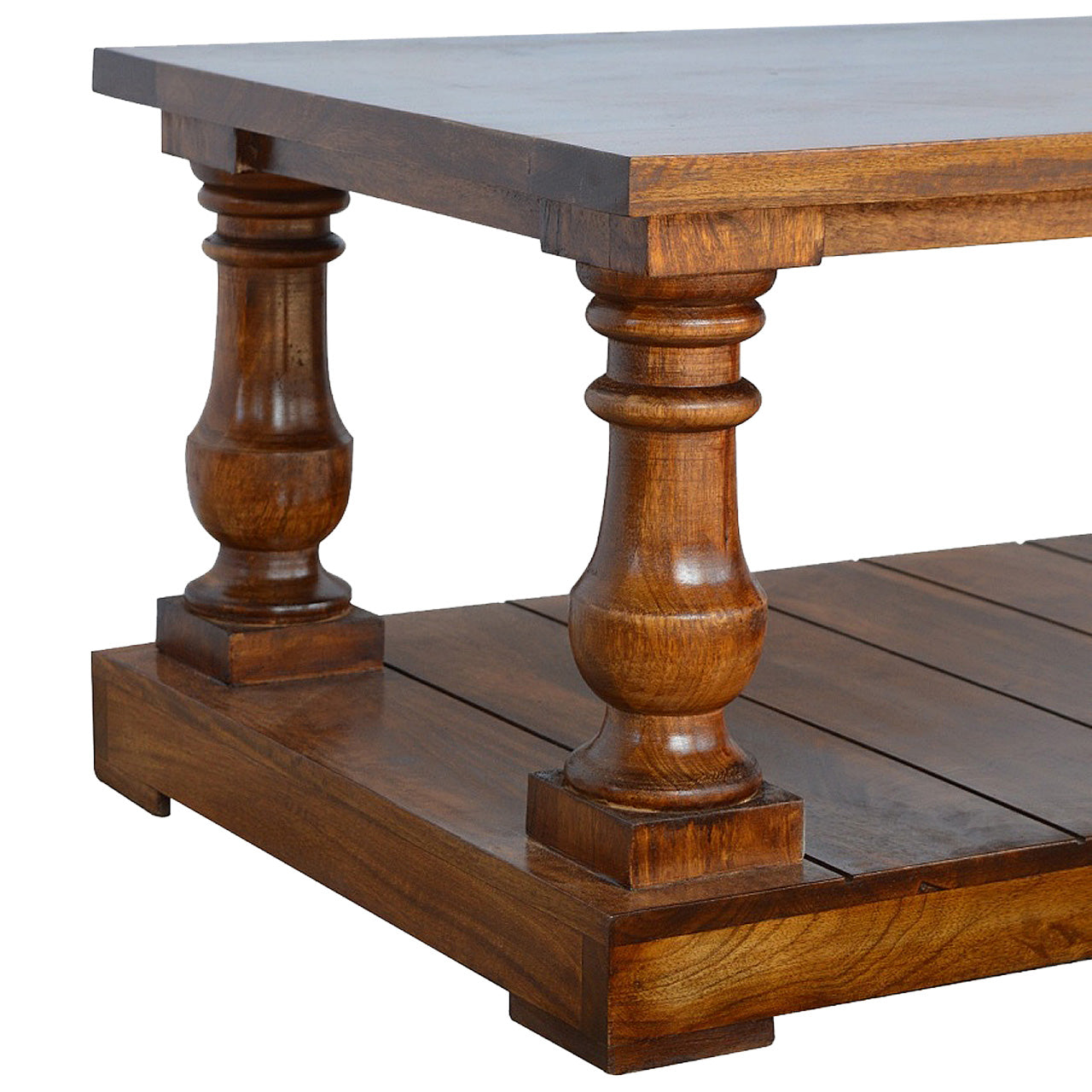 Square Turned Country Coffee Table | Oak-Ish Solid Mango Wood