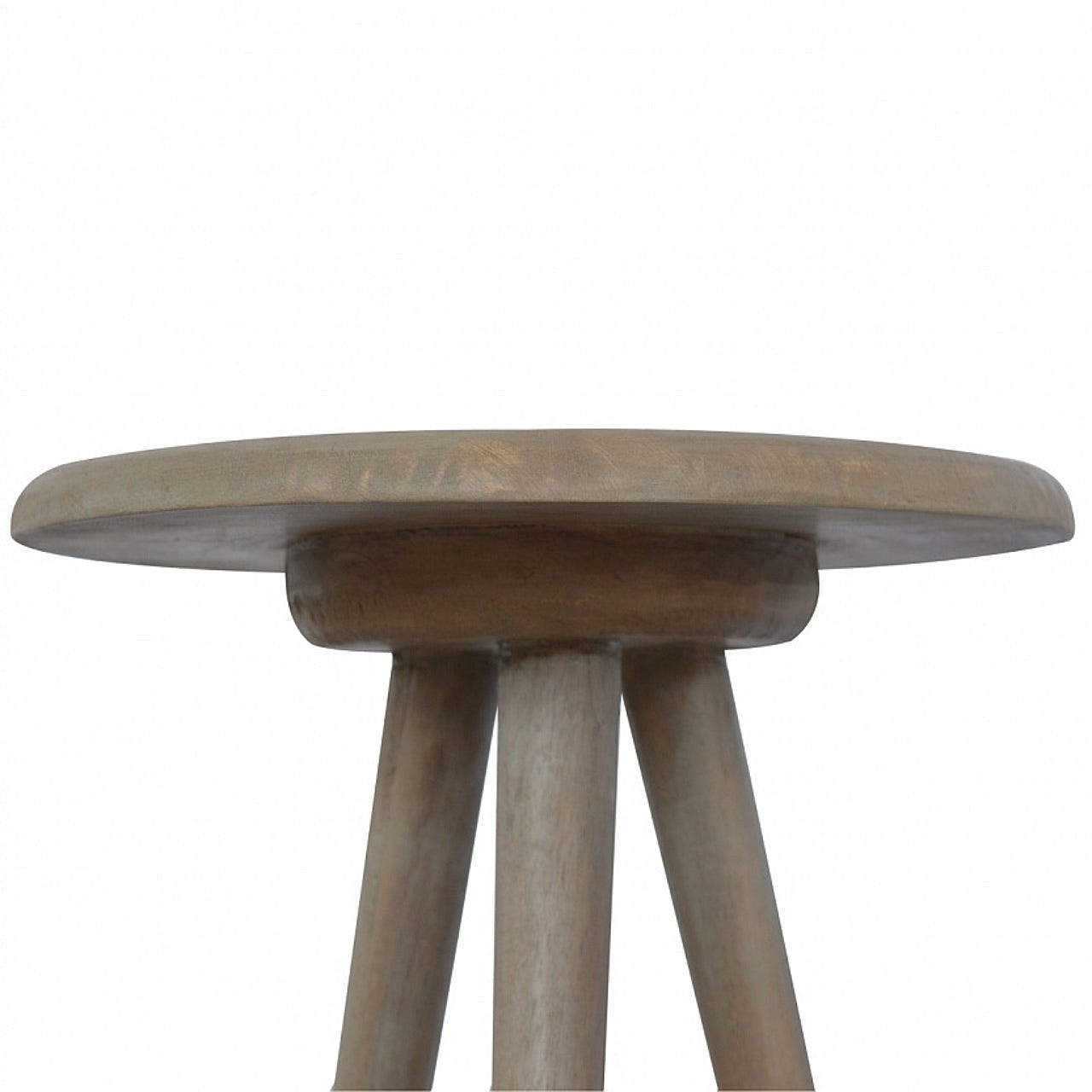 Lulu Round Tripod End Table Accent Piece | Grey Mango Wood