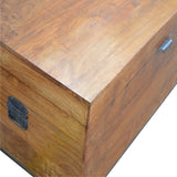Industrial Wooden Storage Box Storage Bench | Chestnut Mango Wood Hidden Storage