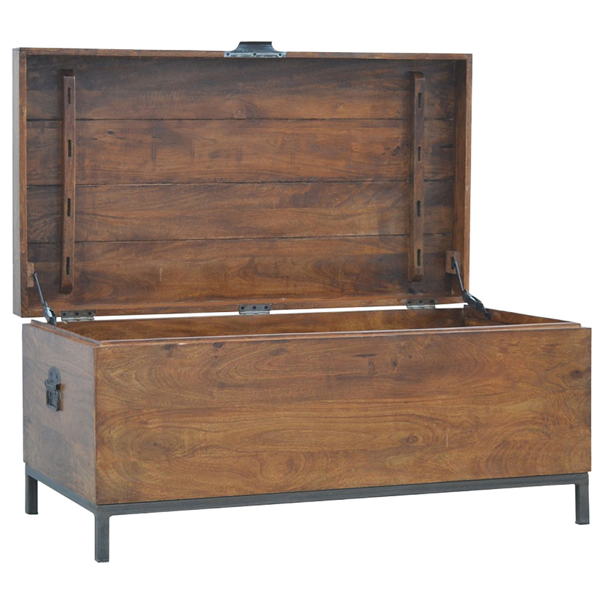 Industrial Wooden Storage Box Storage Bench | Chestnut Mango Wood Hidden Storage