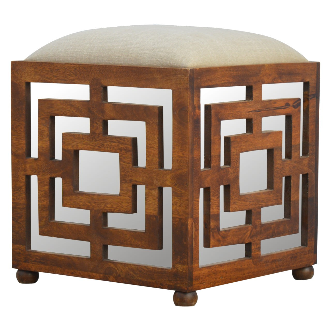 Carved Linen Seat Footstool | Hand-Carved