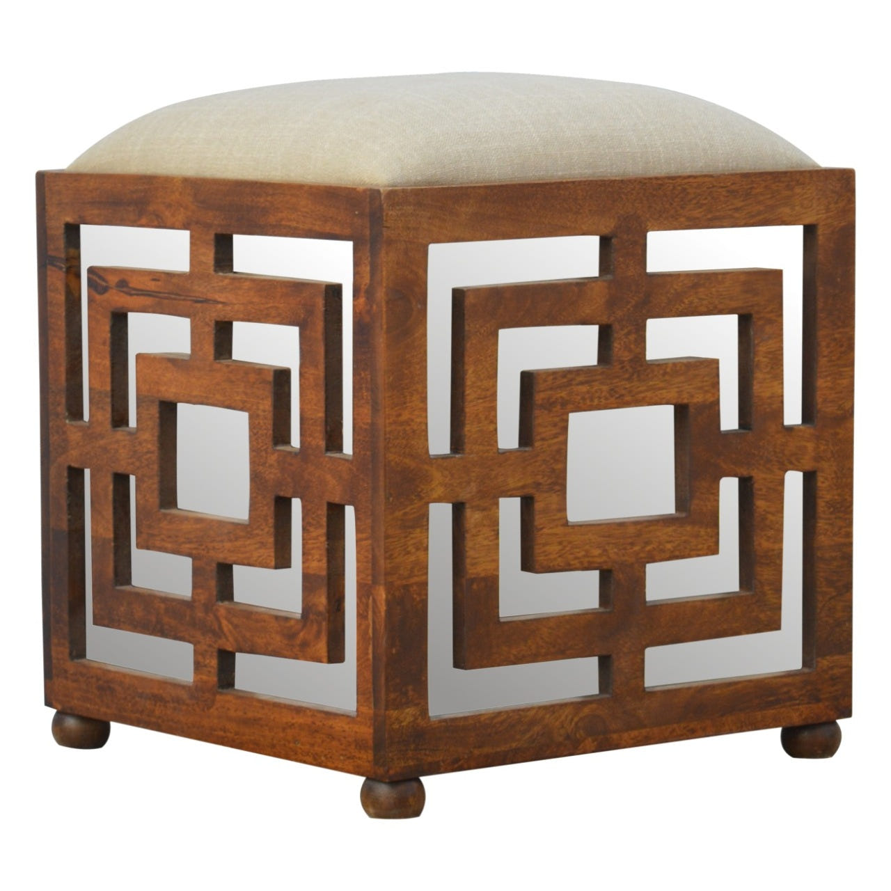 Carved Linen Seat Footstool | Hand-Carved