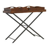 Industrial Metal Butler Tray Accent Piece | Chestnut Iron & Mango Wood