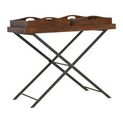 Industrial Metal Butler Tray Accent Piece | Chestnut Iron & Mango Wood