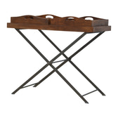 Industrial Metal Butler Tray Accent Piece | Chestnut Iron & Mango Wood