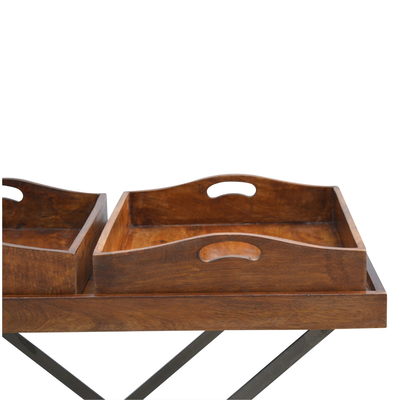 Industrial Metal Butler Tray Accent Piece | Chestnut Iron & Mango Wood