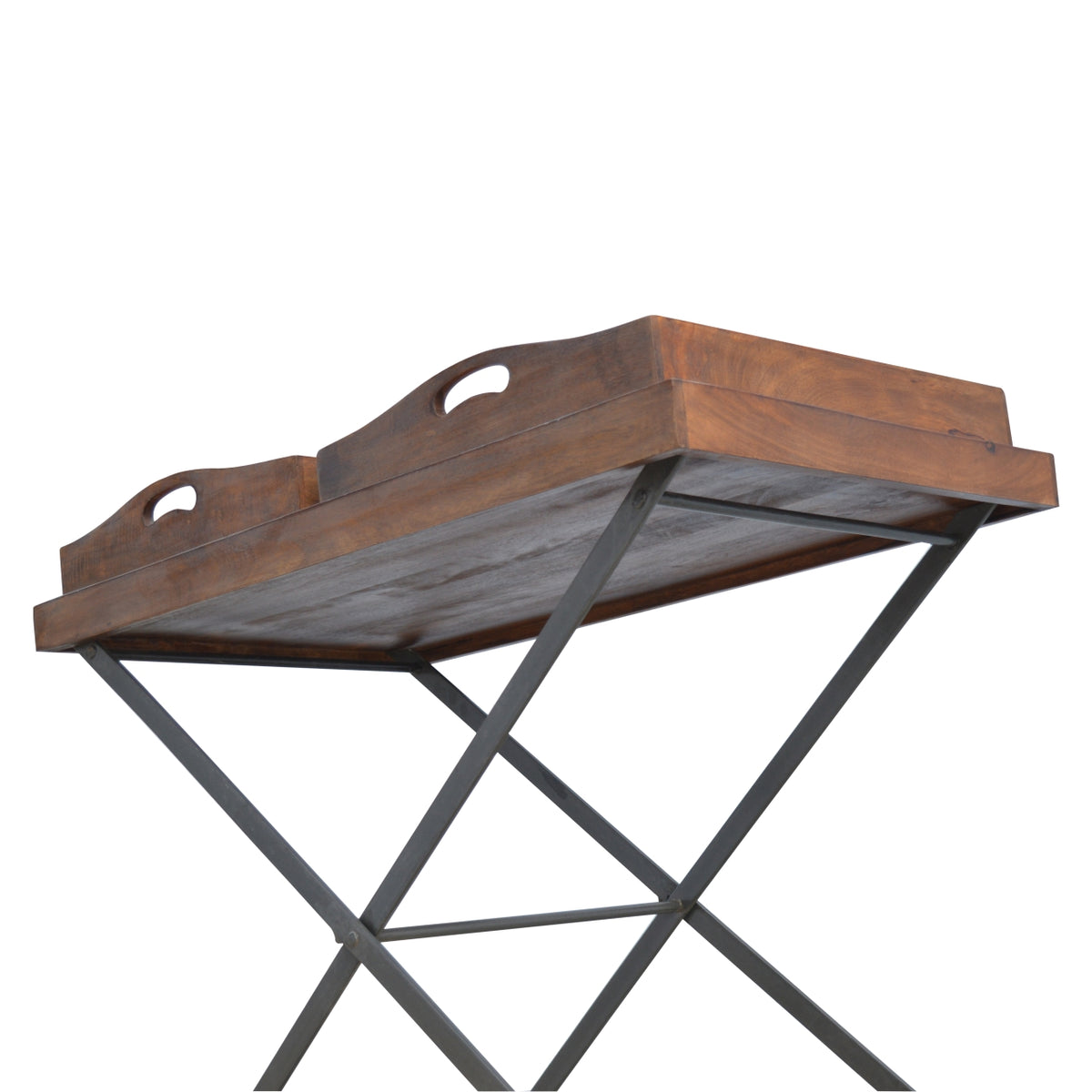 Industrial Metal Butler Tray Accent Piece | Chestnut Iron & Mango Wood