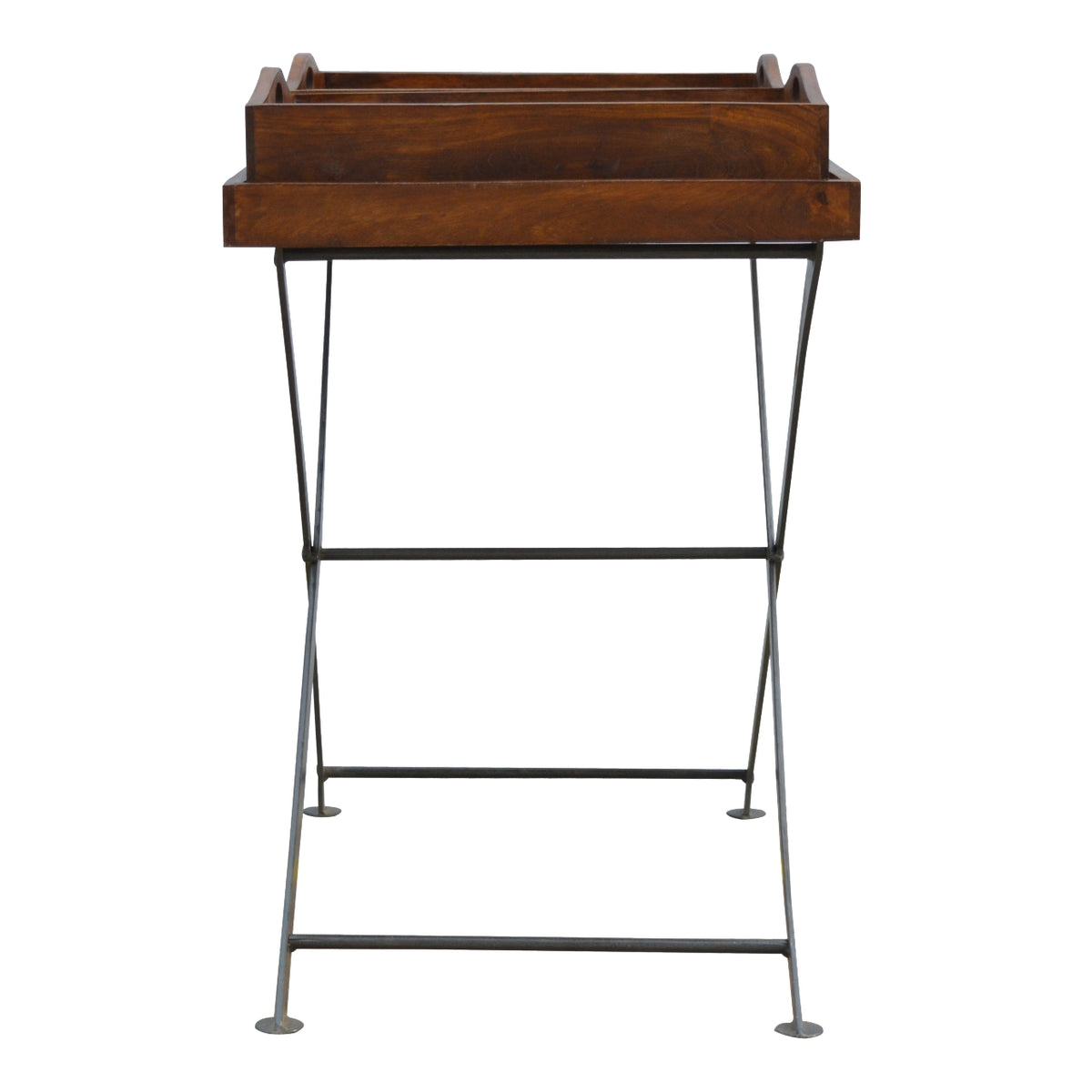Industrial Metal Butler Tray Accent Piece | Chestnut Iron & Mango Wood