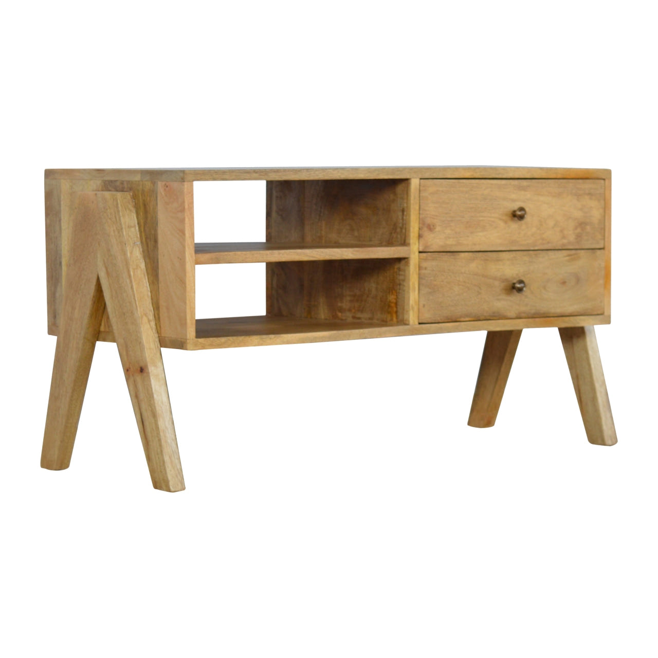 Trestle TV Media Unit | Oak Solid Mango Wood