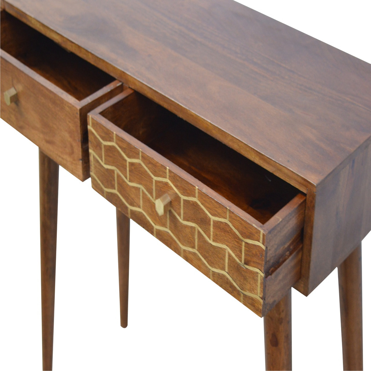 Gold Art Pattern Console Table | Chestnut Solid Mango Wood