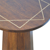 Geometric Brass Inlay End Table Accent Piece | Chestnut Mango Wood