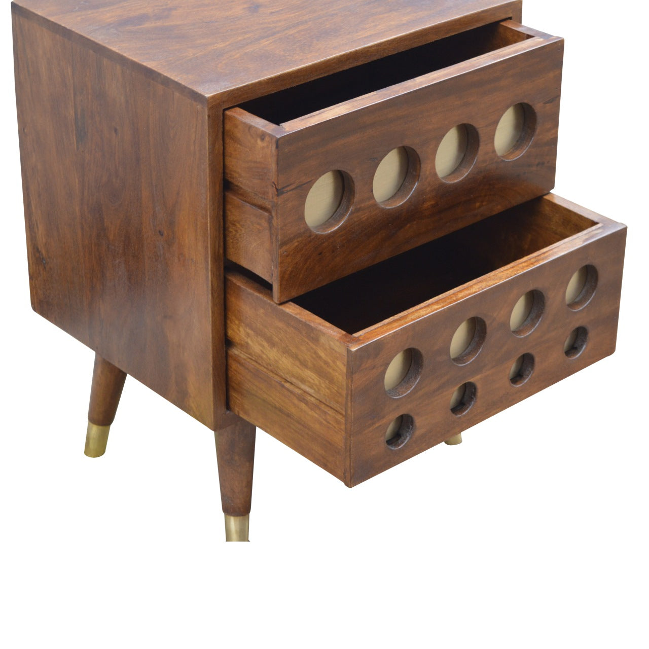 Chestnut Brass Cut-out Bedside Table