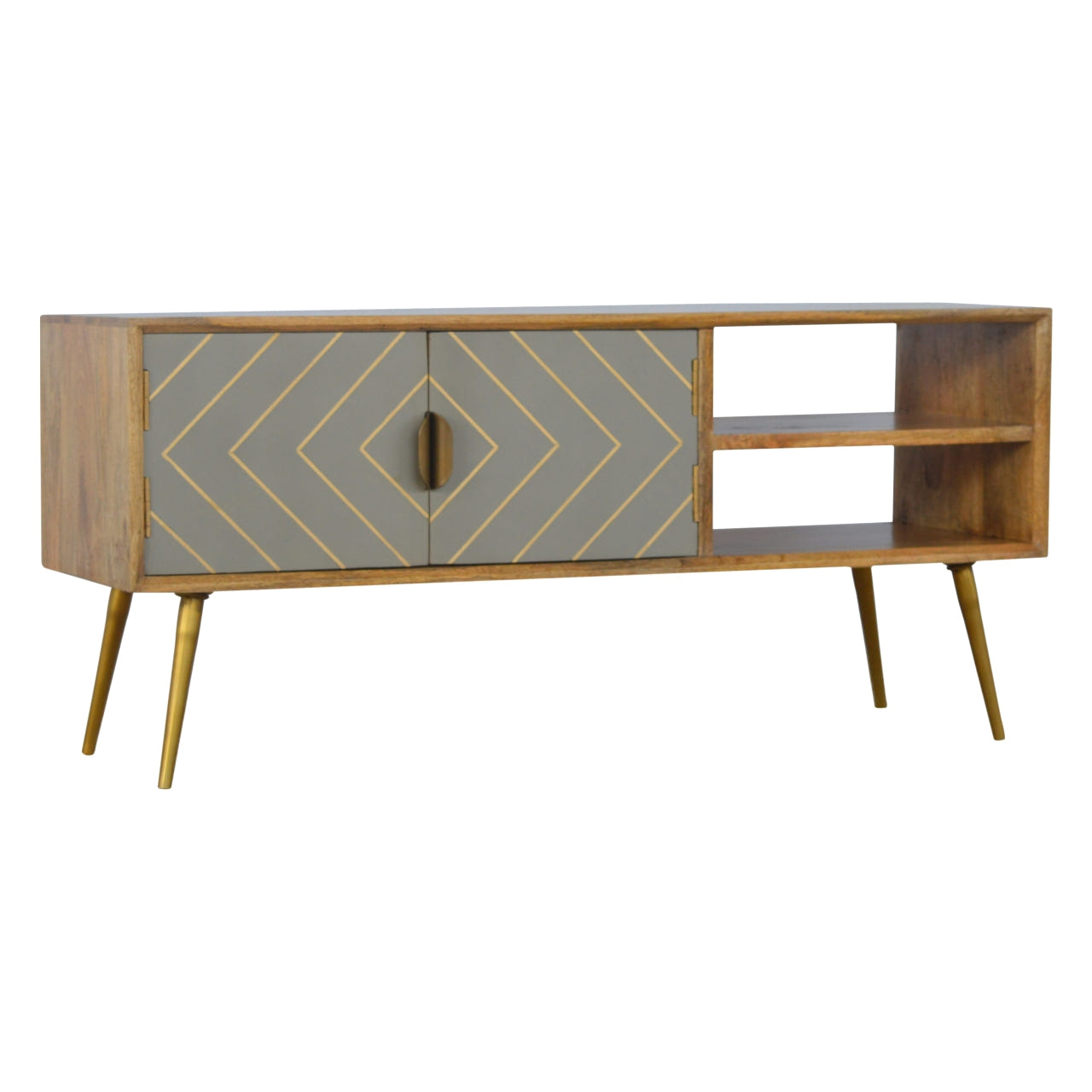 Sleek Cement Brass Inlay TV Media Unit
