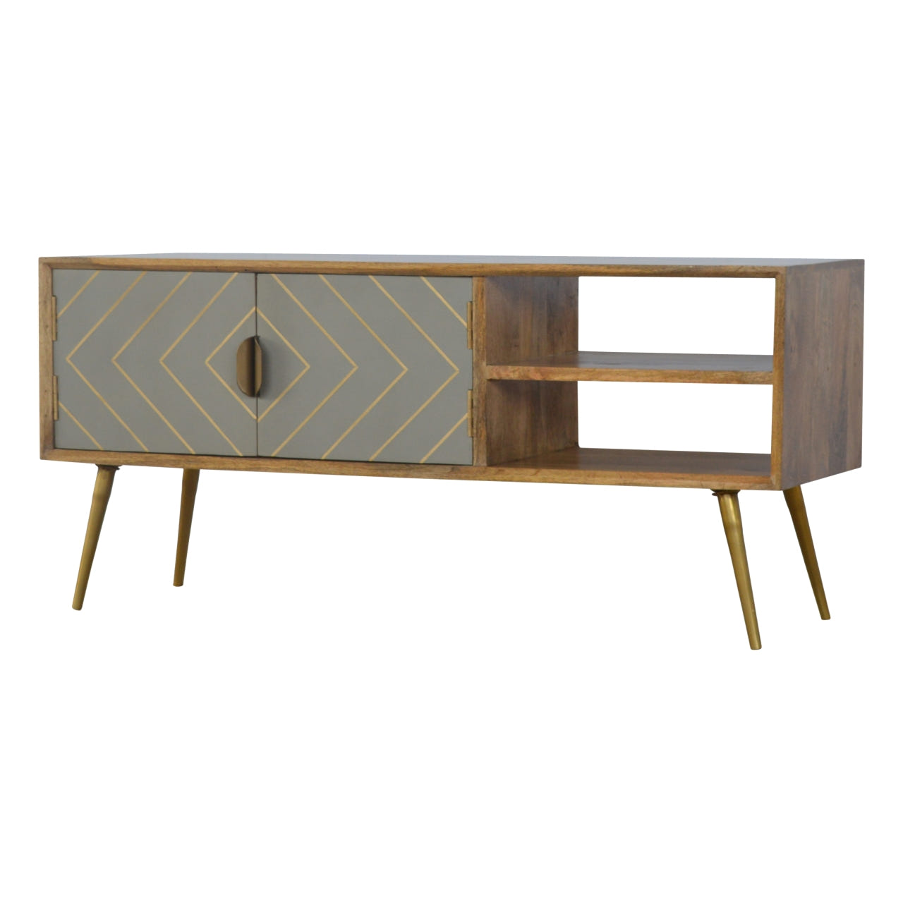 Sleek Cement Brass Inlay TV Media Unit