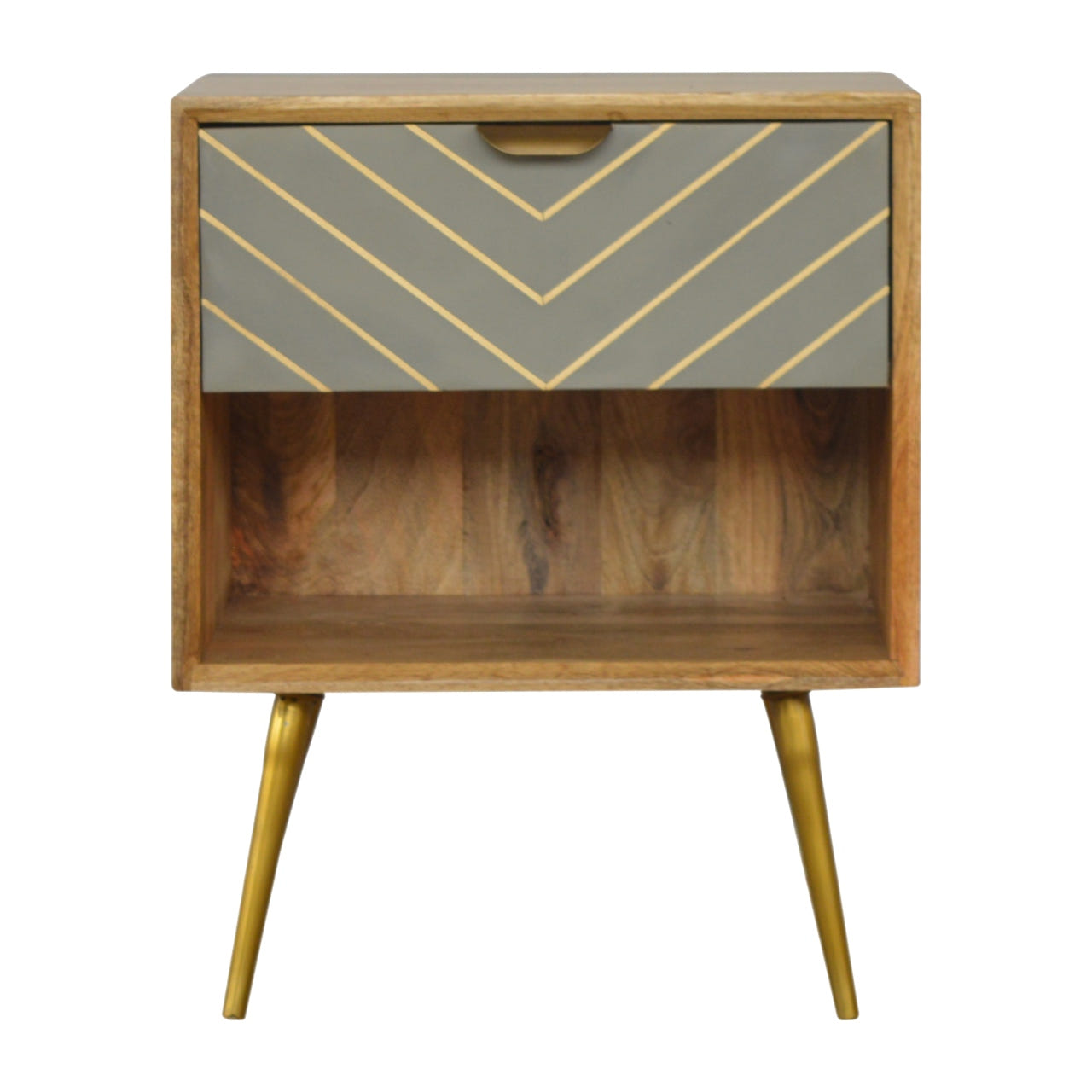 Cement Inlay Bedside with Open Slot Bedside Table | Oak-Ish Mango Wood