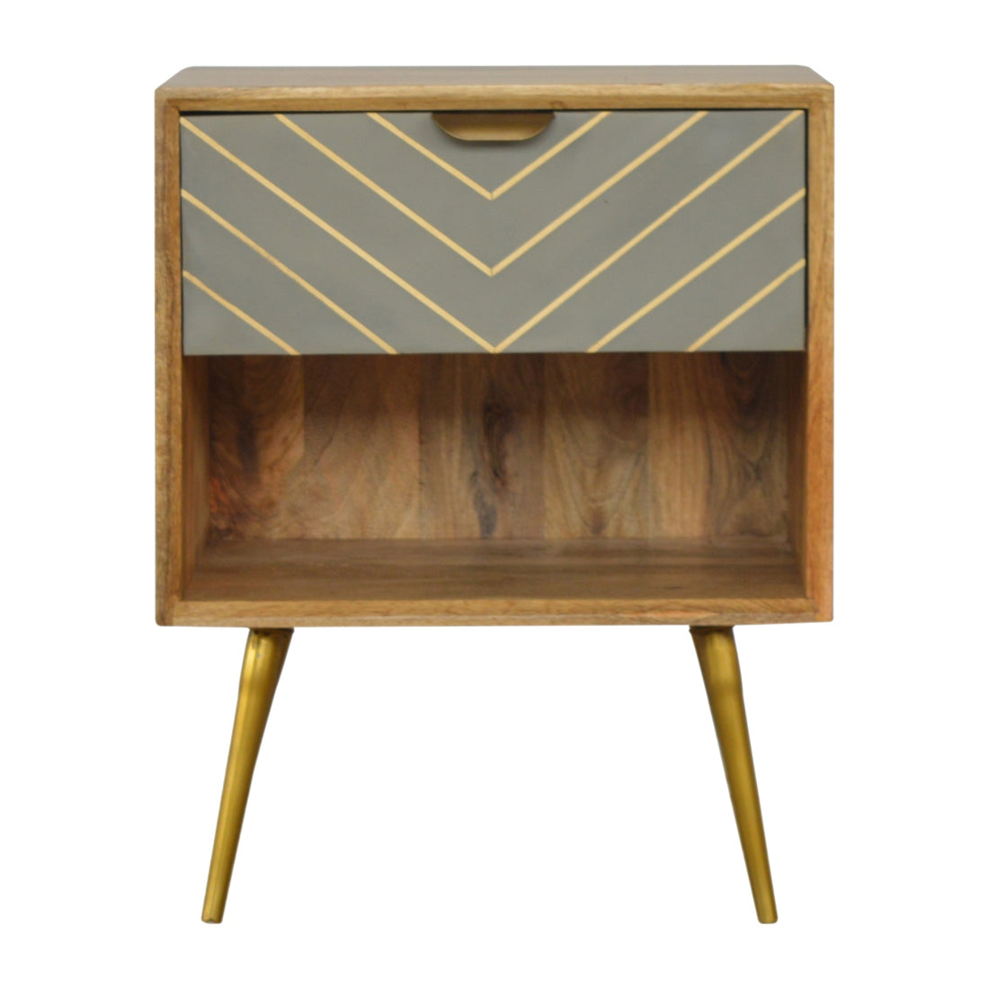 Cement Inlay Bedside with Open Slot Bedside Table | Oak-Ish Mango Wood