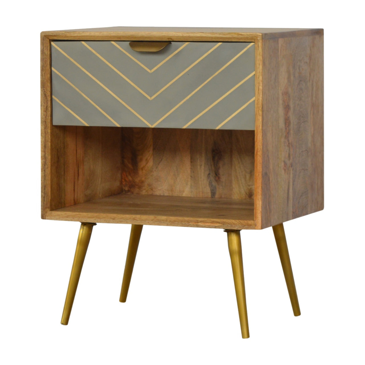 Cement Inlay Bedside with Open Slot Bedside Table | Oak-Ish Mango Wood