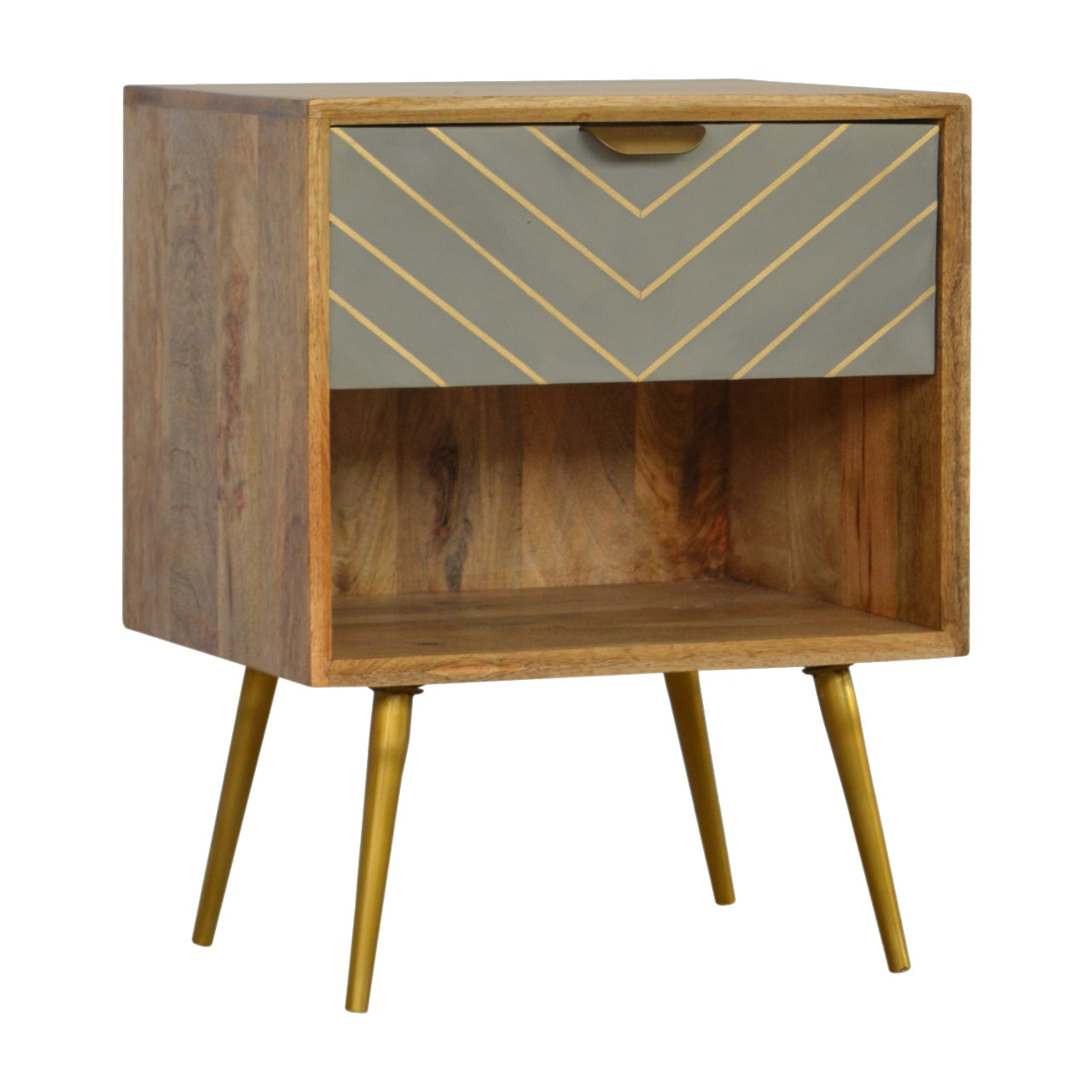 Cement Inlay Bedside with Open Slot Bedside Table | Oak-Ish Mango Wood