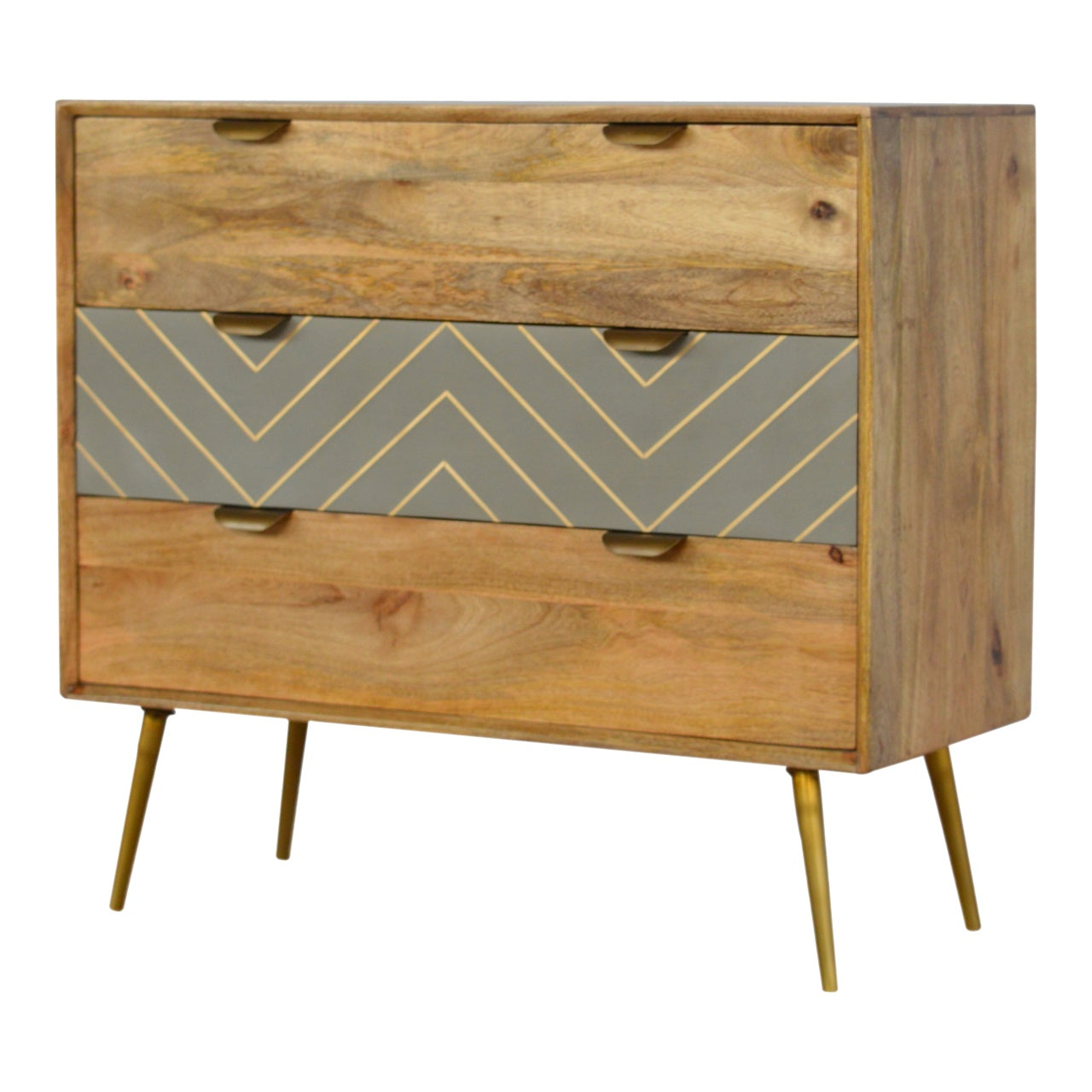 Sleek Cement Brass Inlay Chest of Drawers | Oak Mango Wood