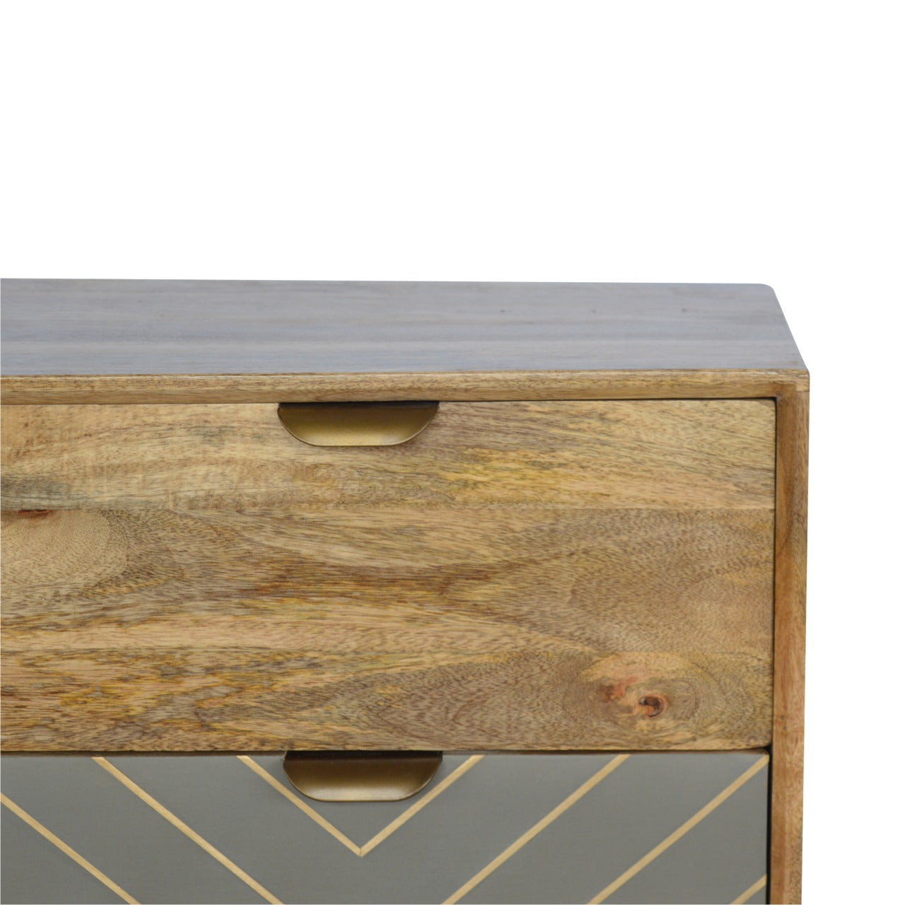 Sleek Cement Brass Inlay Chest of Drawers | Oak Mango Wood