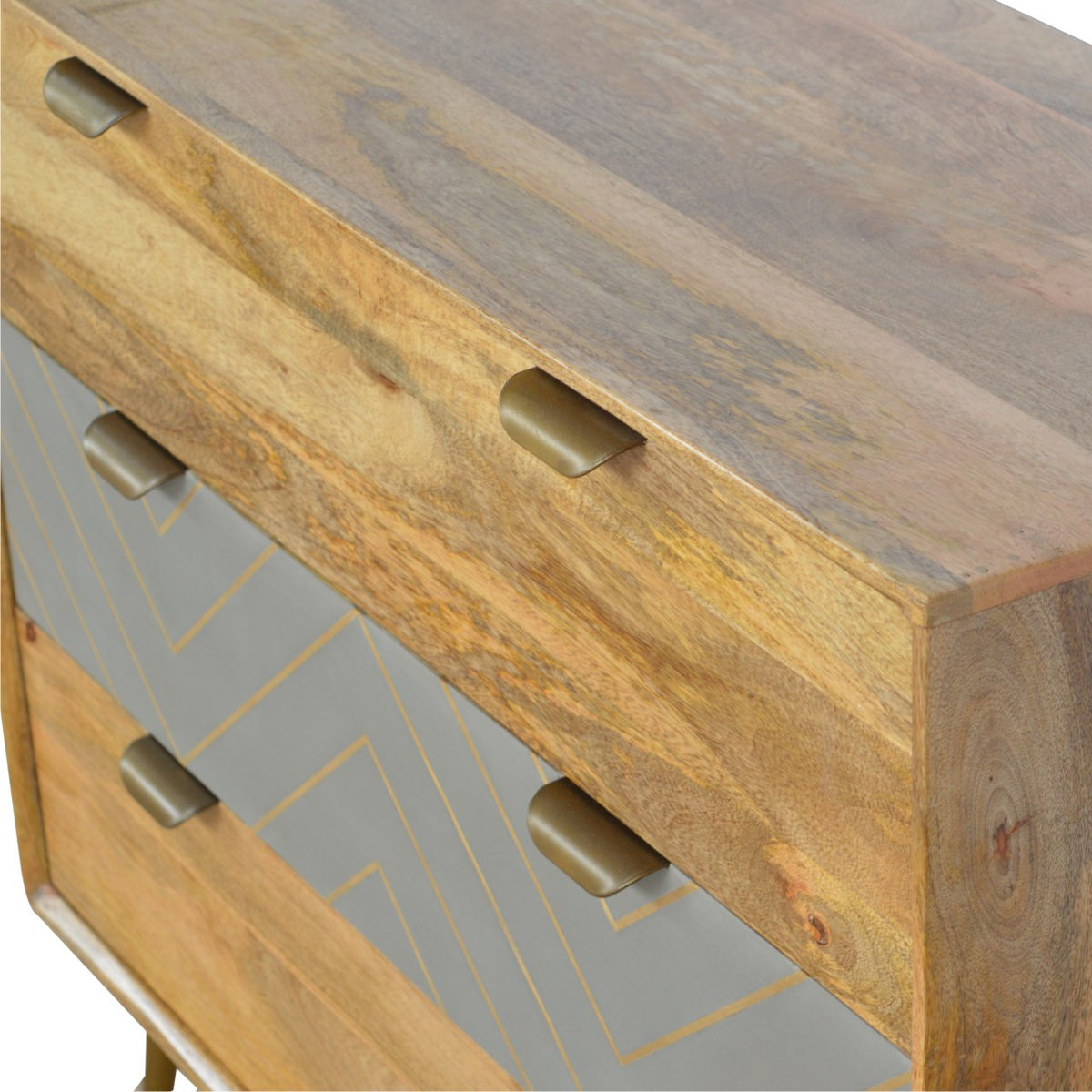 Sleek Cement Brass Inlay Chest of Drawers | Oak Mango Wood