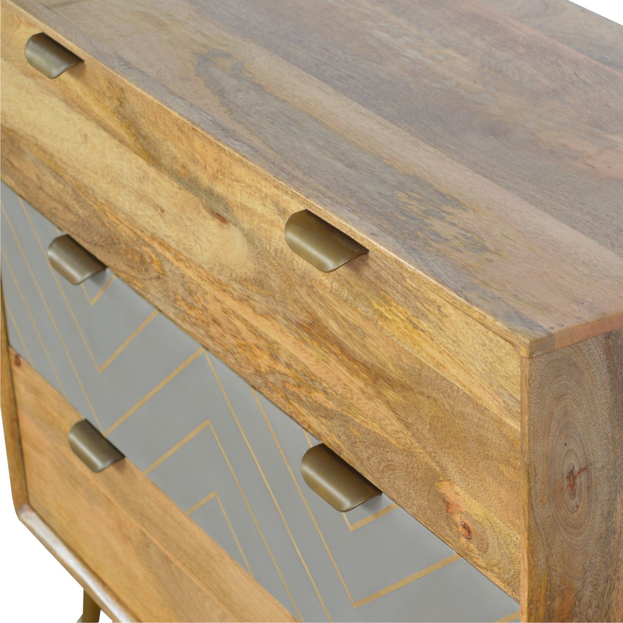 Sleek Cement Brass Inlay Chest of Drawers | Oak Mango Wood