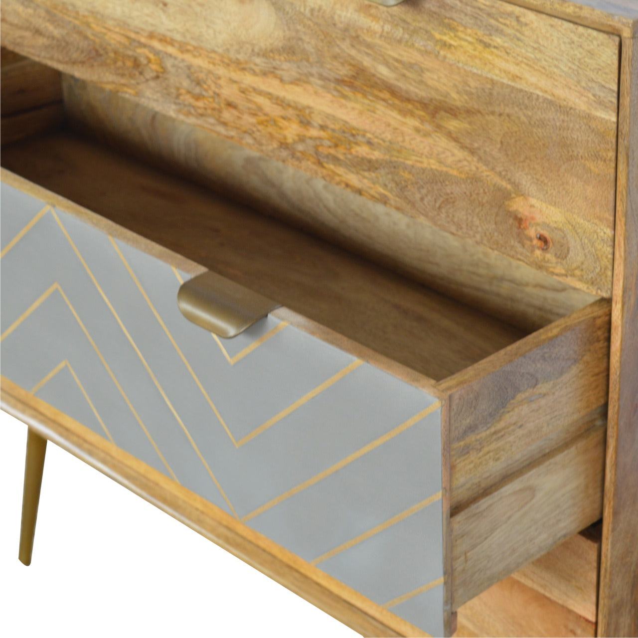 Sleek Cement Brass Inlay Chest of Drawers | Oak Mango Wood