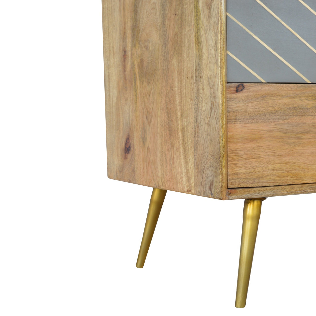 Sleek Cement Brass Inlay Chest of Drawers | Oak Mango Wood