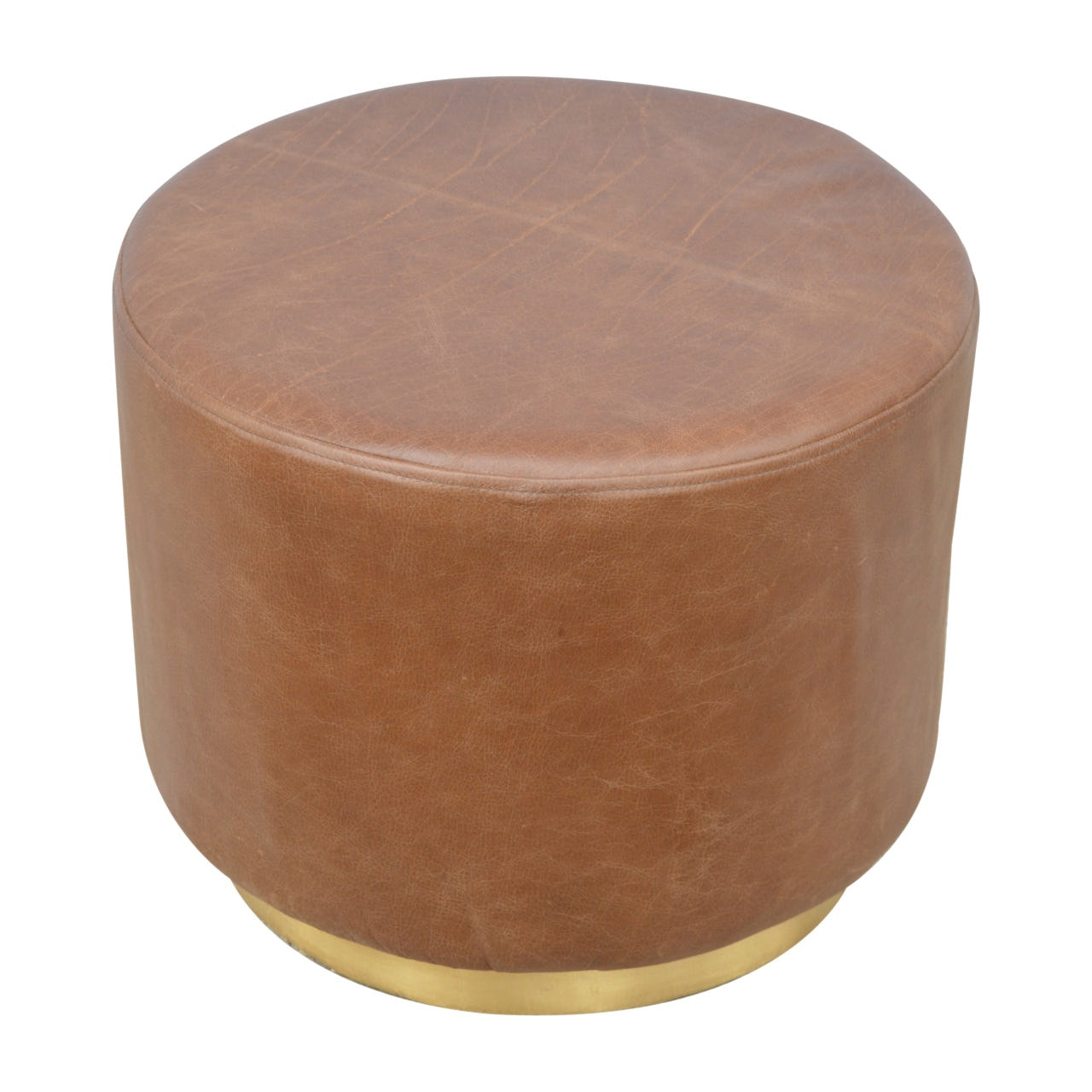 Buffalo Footstool with Gold Base | Buffalo Leather