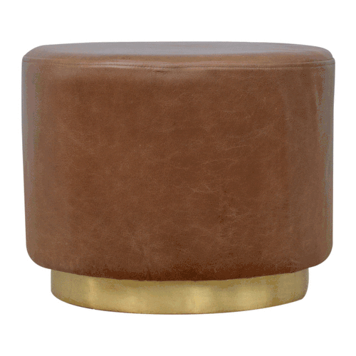 Buffalo Footstool with Gold Base | Buffalo Leather