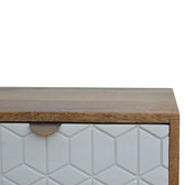Sleek White Carved Bedside Table | Oak Solid Mango Wood Hand-Carved