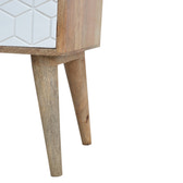 Sleek White Carved Bedside Table | Oak Solid Mango Wood Hand-Carved