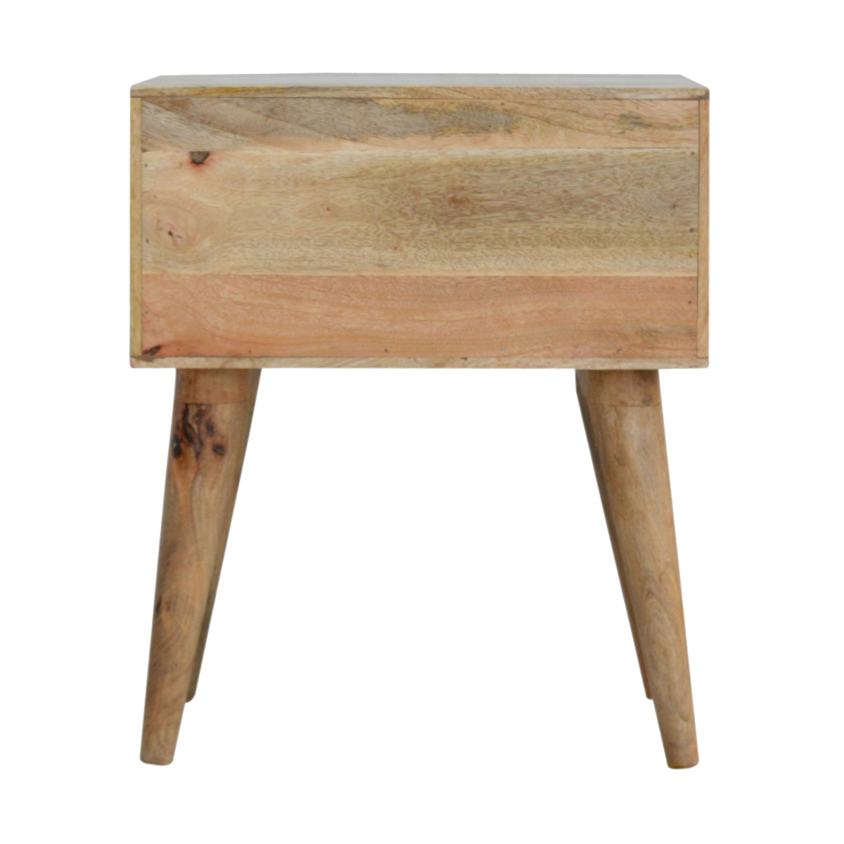 Sleek White Carved Bedside Table | Oak Solid Mango Wood Hand-Carved