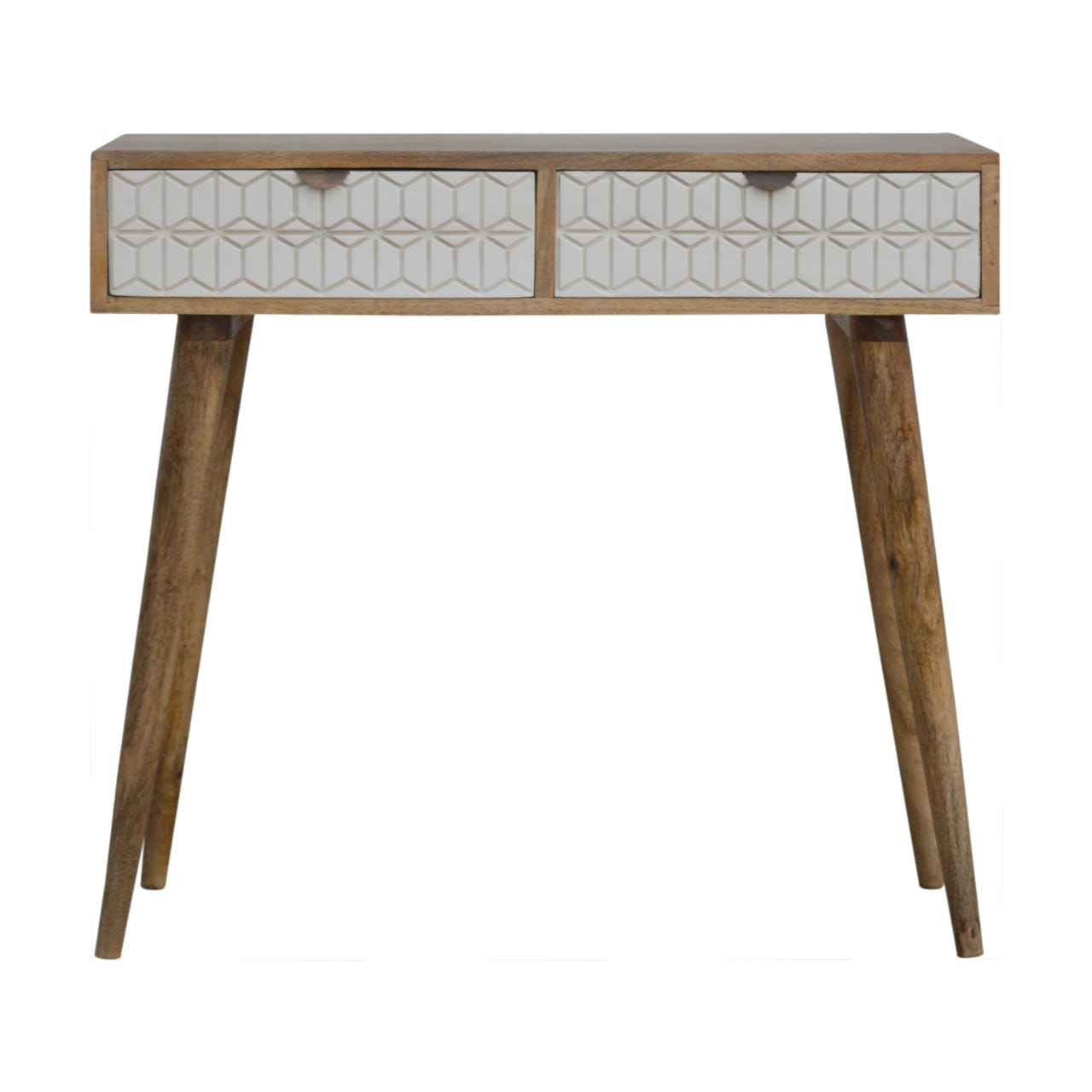 Sleek White Carved Console Table | Hand-Carved
