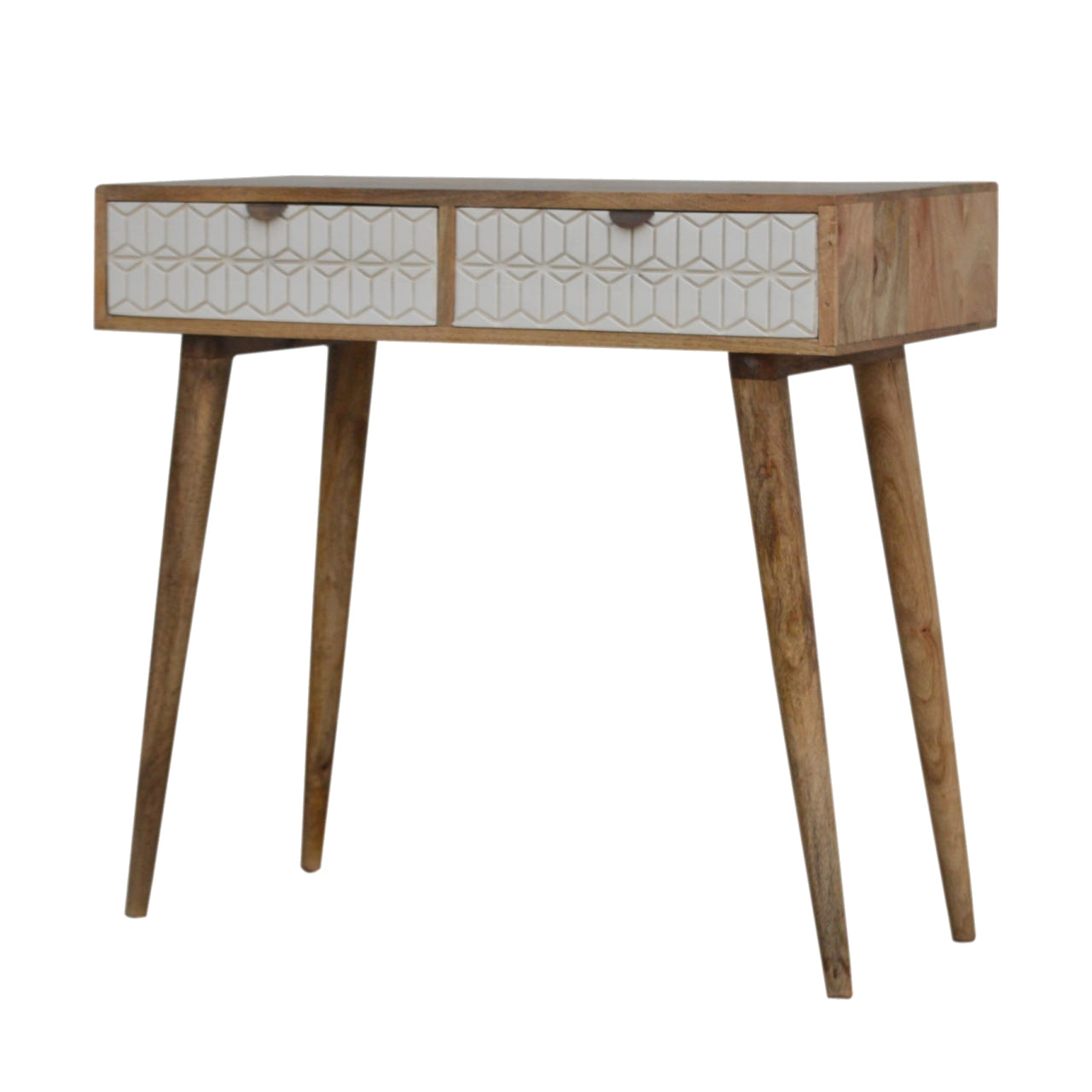 Sleek White Carved Console Table | Hand-Carved