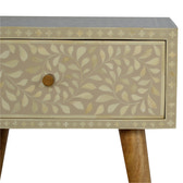 Floral Bone Inlay Bedside Table | Grey Solid Mango Wood