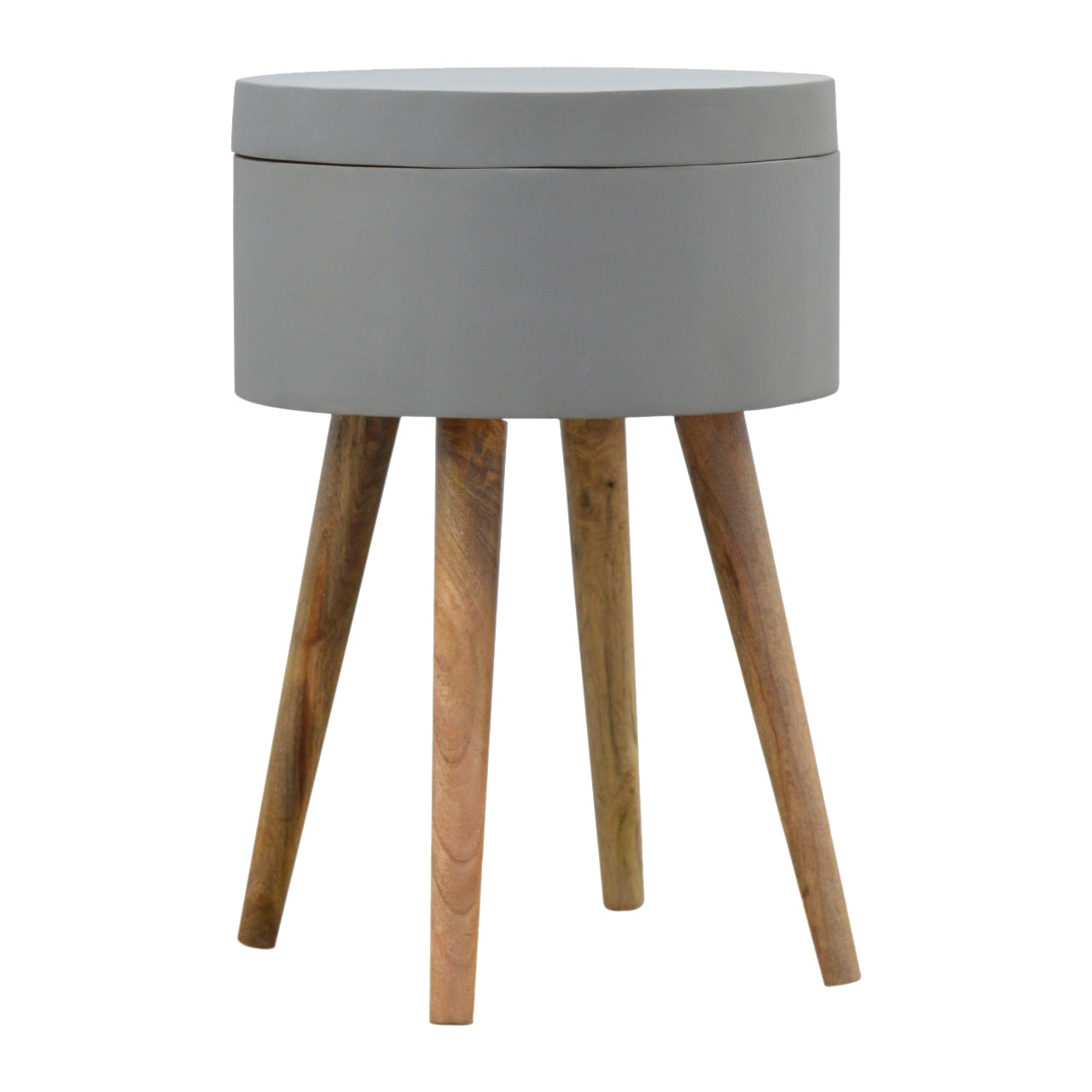 Grey Painted End Table Accent Piece | Oak-Ish Solid Mango Wood