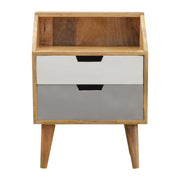 White and Grey Raised Bedside Table | Hand-Painted Solid Mango Wood