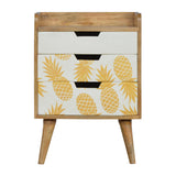 Pineapple Screen Printed Bedside Table | Oak Mango Wood