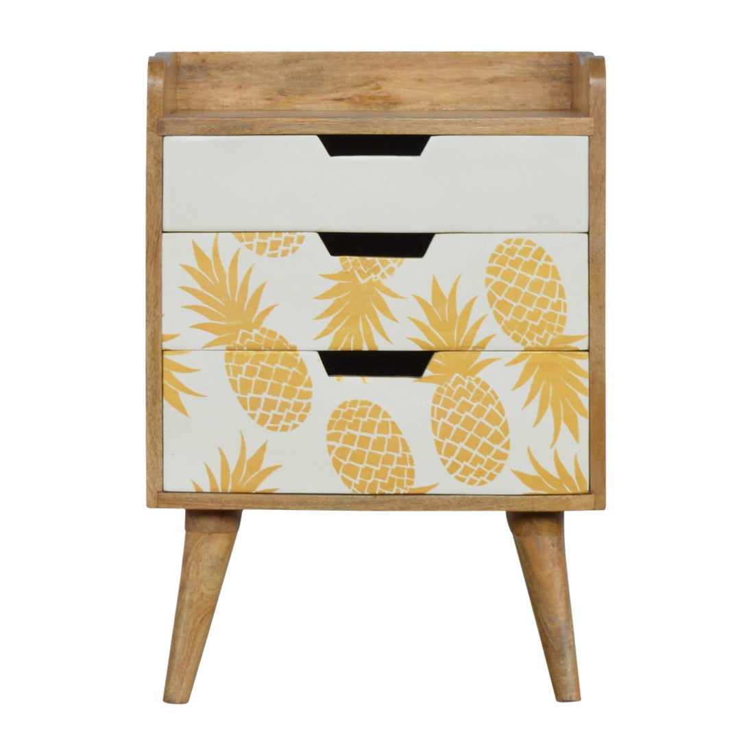 Pineapple Screen Printed Bedside Table | Oak Mango Wood