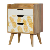 Pineapple Screen Printed Bedside Table | Oak Mango Wood