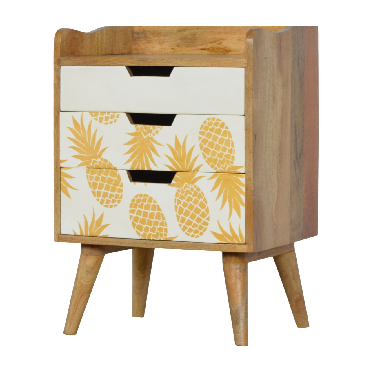 Pineapple Screen Printed Bedside Table | Oak Mango Wood