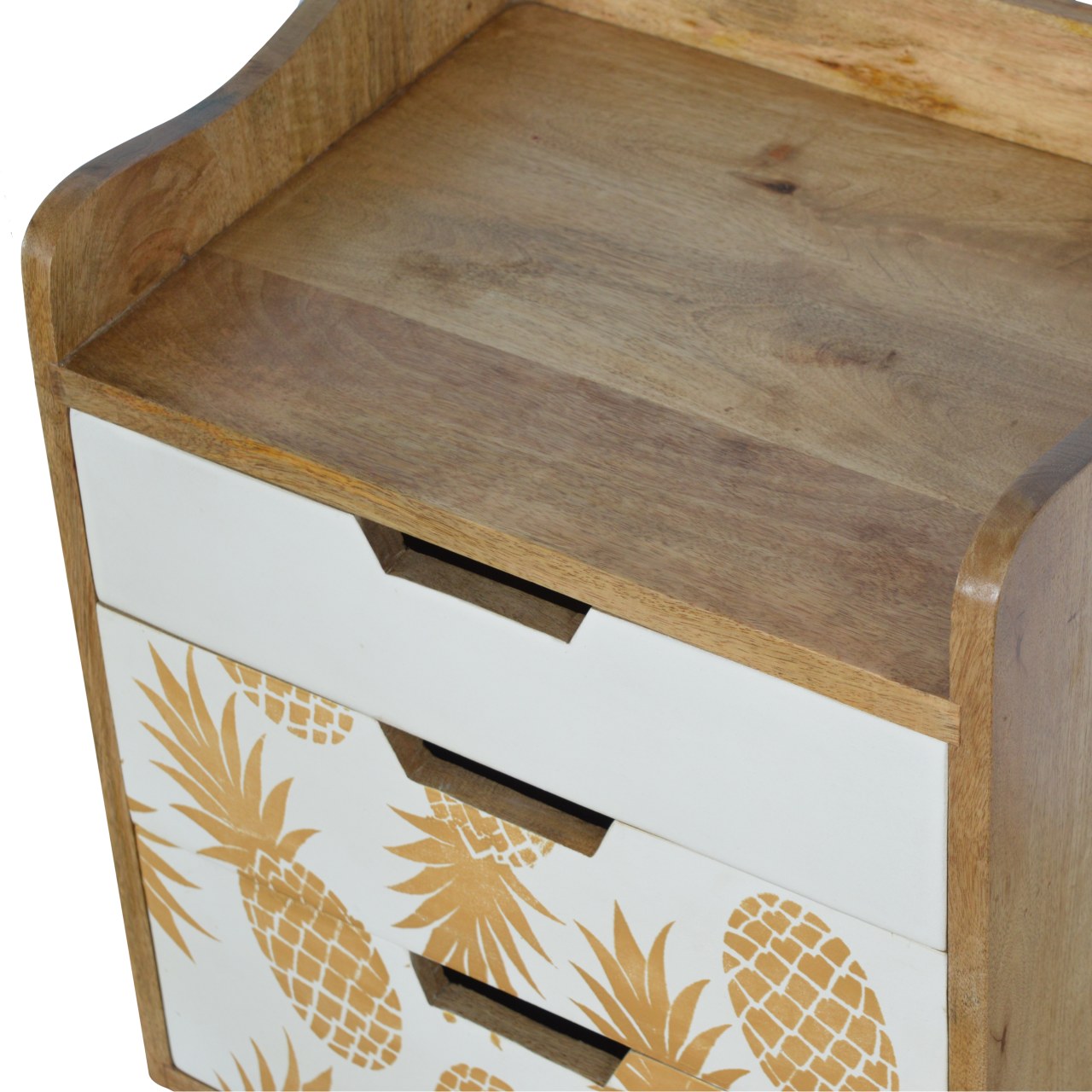 Pineapple Screen Printed Bedside Table | Oak Mango Wood