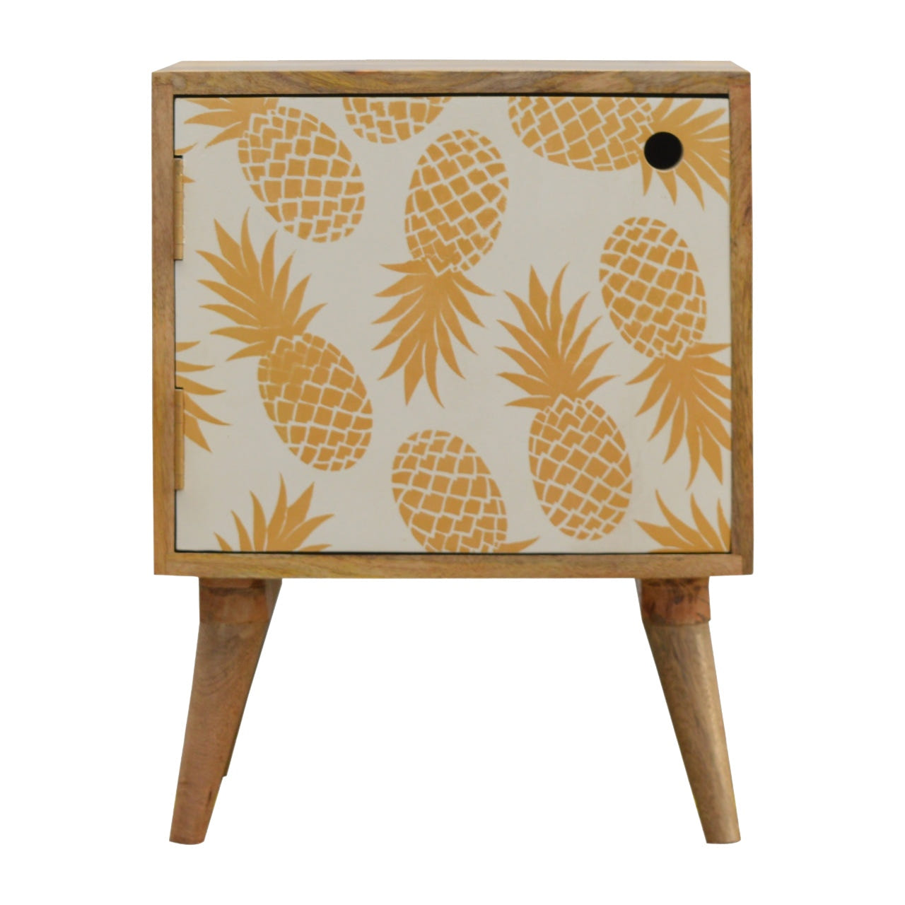 Pineapple Screen Print Bedside Table | Oak Mango Wood