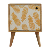 Pineapple Screen Print Bedside Table | Oak Mango Wood