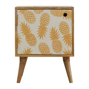 Pineapple Screen Print Bedside Table | Oak Mango Wood