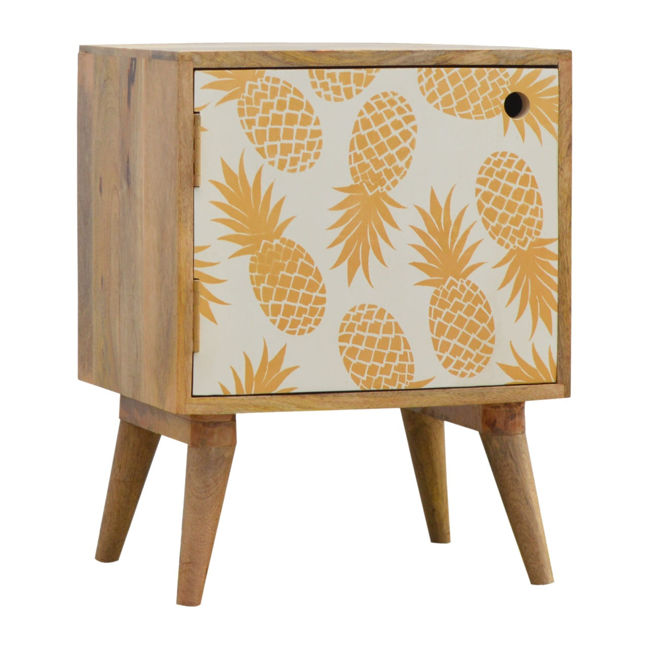 Pineapple Screen Print Bedside Table | Oak Mango Wood